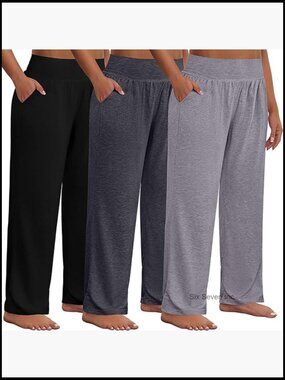 Plus Size Wide Leg Yoga Pants High Waist Sweatpants Palazzo Lounge with Pockets